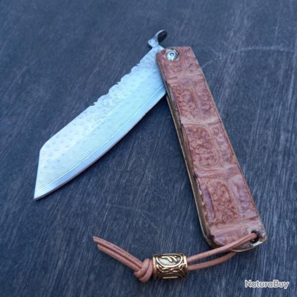 Unique et Splendide Couteau HIGONOKAMI Manche en M�tal et CROCO