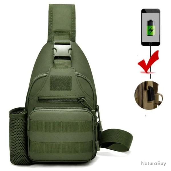 Sac � dos EDC Molle pour voyage et randonn�e charge USB*VERT MILLITIAIRE*