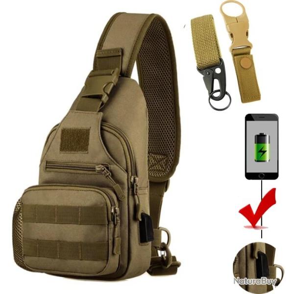 Sac � Dos Anti-Vol avec Chargeur USB* petit sac et 2 crochet USB KAKI*LIVRAISON GRATUITE !!!