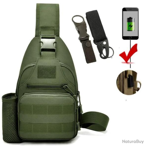 Sac � Dos Anti-Vol avec Chargeur USB* petit sac et 2 crochet  USB ARMY GREEN*LIVRAISON GRATUITE !!!