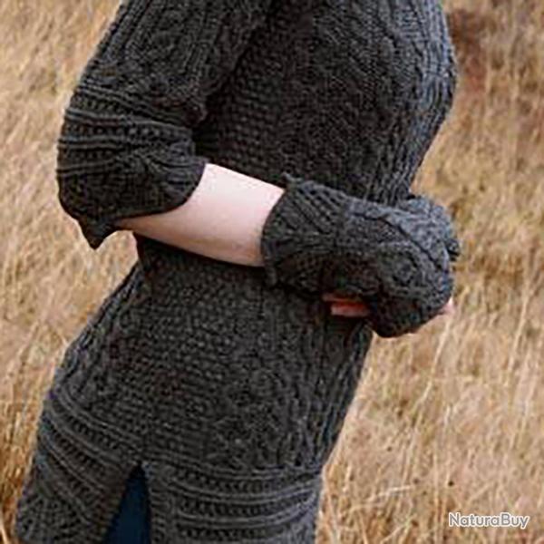 Mitaines femme sans doigts en laine m�rinos gris anthracite