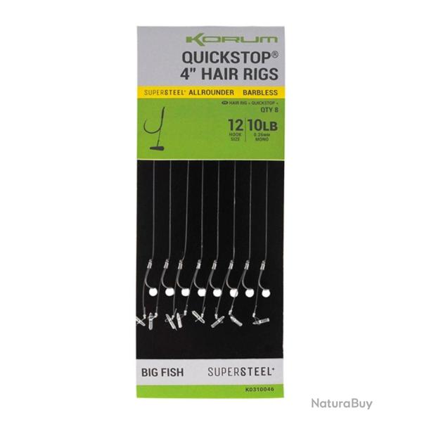 KORUM BAS DE LIGNE BIG FISH QUICSTOP HAIR RIGS BARBLESS 10CM KORUM 10 4''/10cm 0,28mm