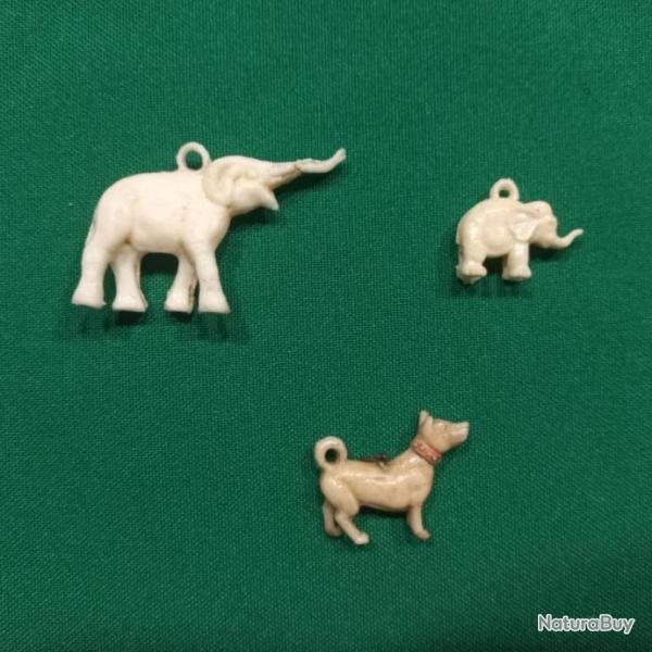 lot de 3 anciens pendentifs animaliers des ann�es 1970
