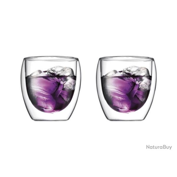 BEL2196 SET DE 2 VERRES BODUM "PAVINA" DOUBLE PAROI 25CL MAINTIENT AU FROID OU AU CHAUD NEUF