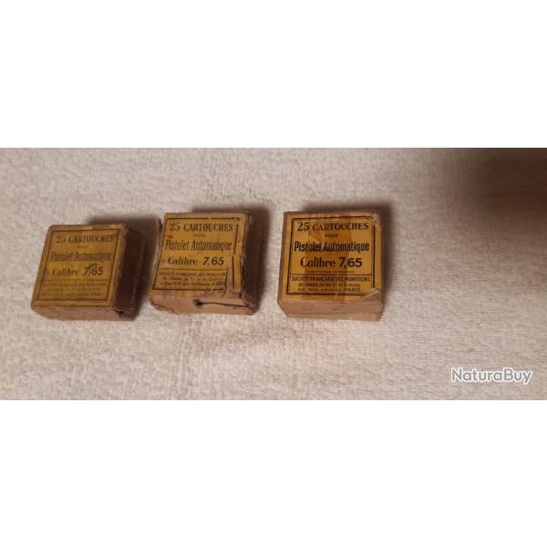 Lot de 3 boites vides en cartons pour cartouches calibre 7,65 mm