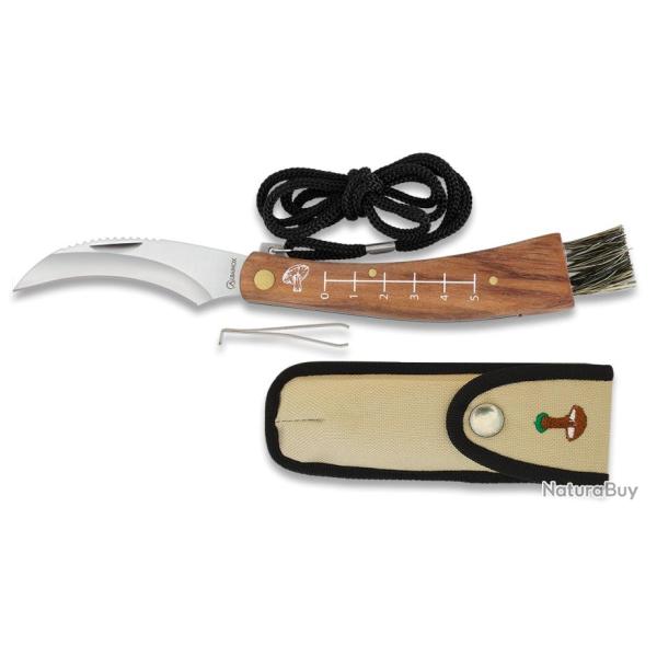 Couteau � champignon pliant lame inox courb�e 7.5cm avec brosse