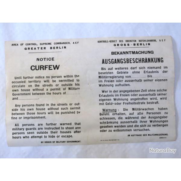 Affiche originale US rglementation circulation Berlin 1945