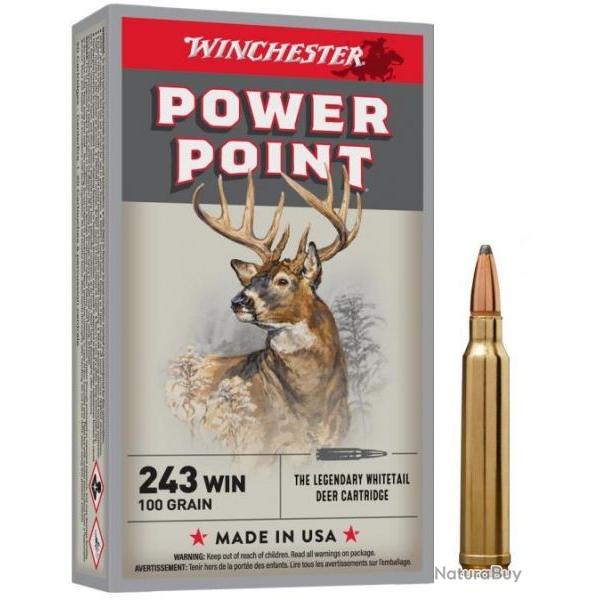 Munitions Winchester Power Point 6.5g 100gr - Cal. 243 Win. x5 boites