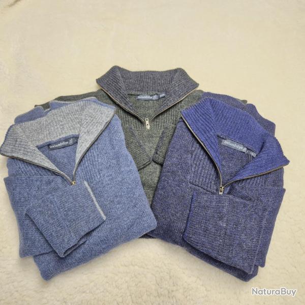 Pull Homme tr�s chaud en pure laine vierge col camionneur M (m�dium) Bleu gris