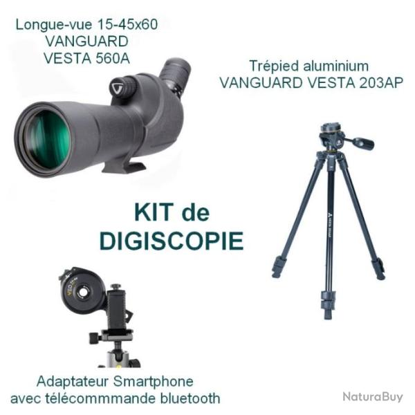 Kit longue vue 15-45x60 VESTA 560A et tr�pied VESTA 203AP et adaptateur smartphone bluetooth