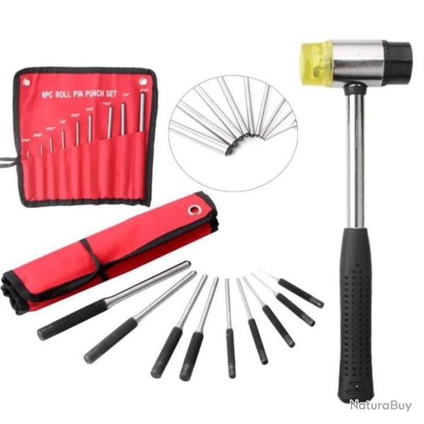 Set de 9 chasse-goupilles m�caniques avec marteau � embout caoutchouc