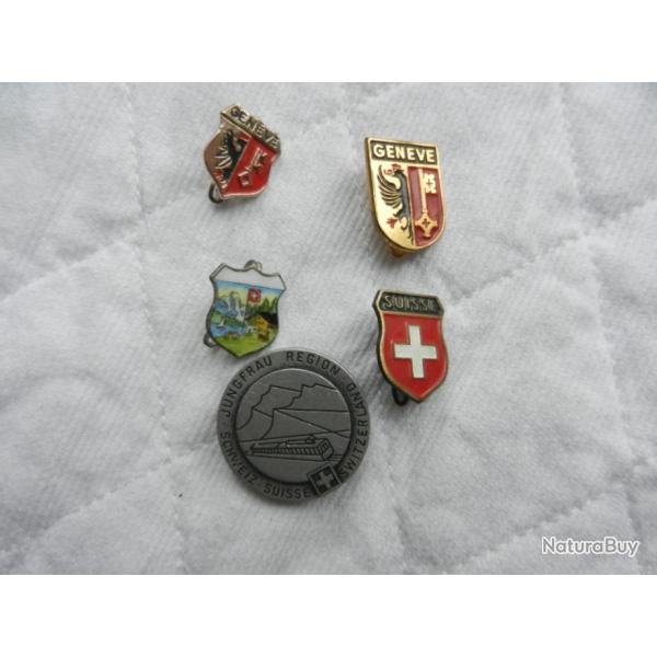 lot de 5 �pinglettes �cus de villes Suisse