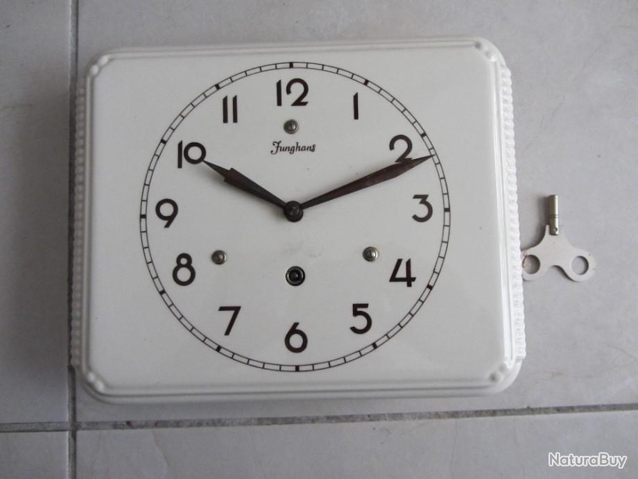 Horloge Murale Junghans Céramique Rayée Bleu Et Blanc - Mécanisme D'origine Allemagne