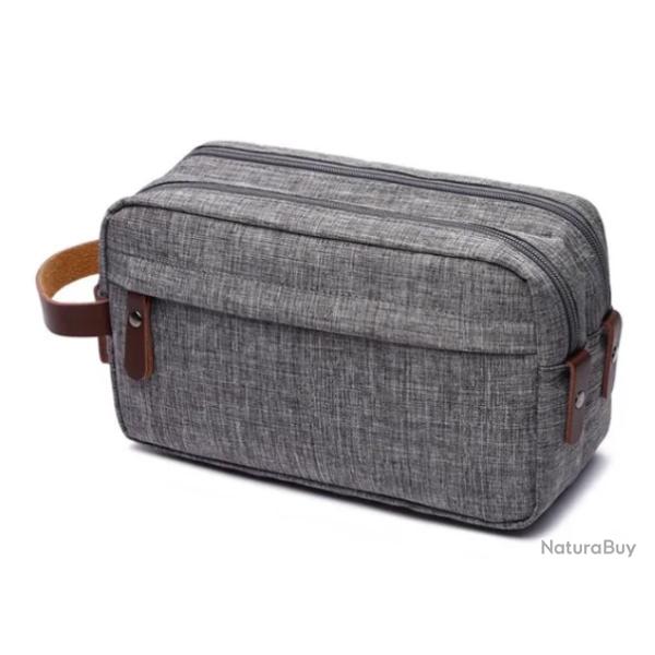 Trousse de Toilette de Voyage Grande Capacit� - Tissu Oxford Gris, 25 x 11 x 14 cm