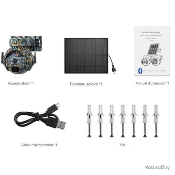 Cam�ra de Chasse 4MP 4G +Panneau Solaire PTZ 360� *Ench�re* Camouflage Batterie Vision Nocturne