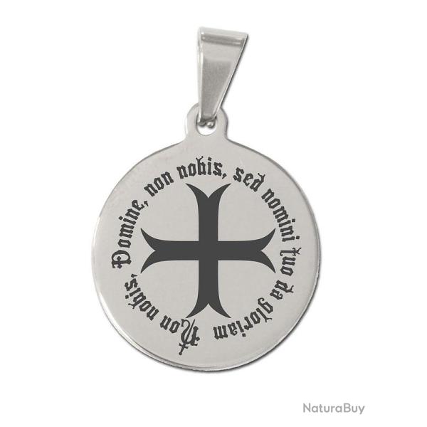 M�daille templi�re ronde en inox � Non nobis� �