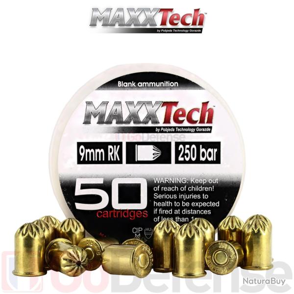 CARTOUCHES MAXXTECH 9MM RK REVOLVER BLANC - Boite de 50 unit�s