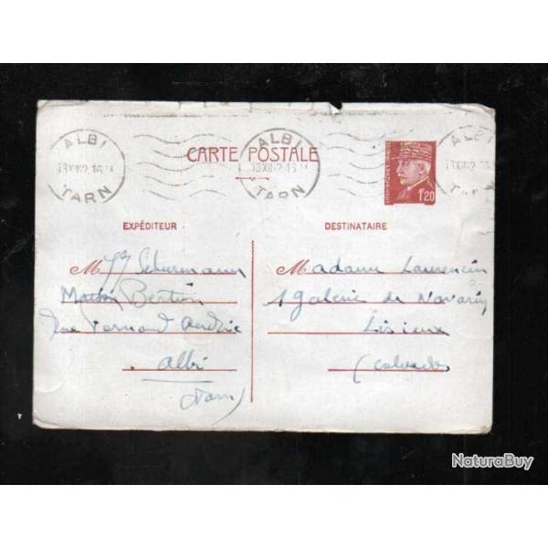 entier postal mar�chal p�tain 1f20 de 1942 ,