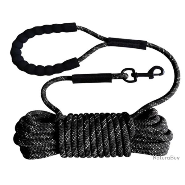 Longe Chien 10m Laisse Longue Nylon Rsistant Poigne Rembourre Rflchissante Noir