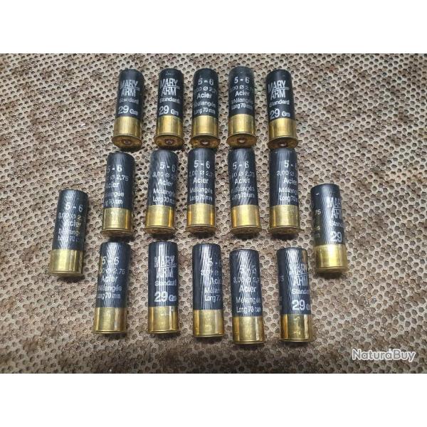 lot de 17 cartouches MARY ARM mod�le STANDARD STEEL 29 � grenaille d'acier m�lang�s 5 & 6