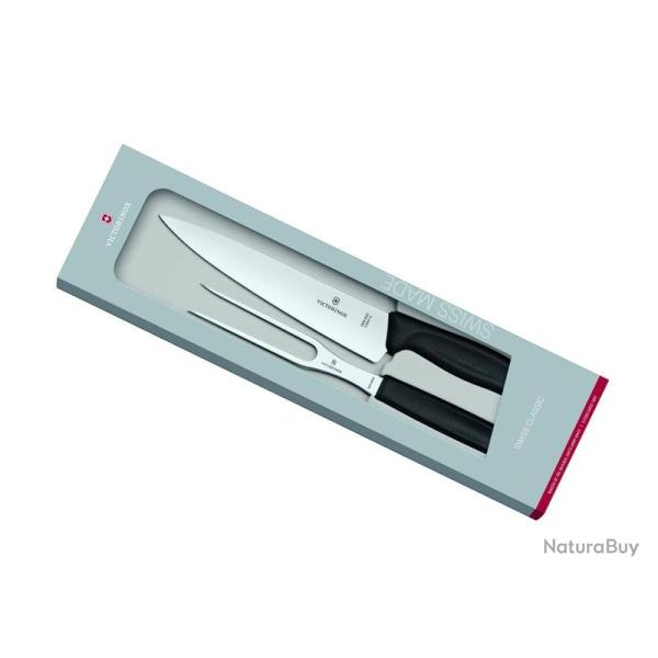 BEL2228 SET A DECOUPER VICTORINOX (couteau a d�couper+fourchette a d�couper) MANCHE FIBROX NOIR NEUF