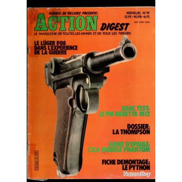 action digest 19, luger p 08, pm beretta m 12, aventure du pm thompson, prohibition, lebel 1886/93 3