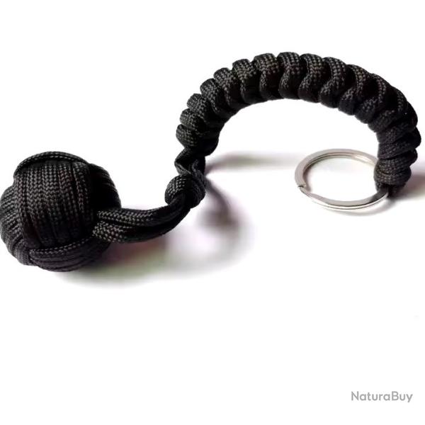 Porte de clef de d�fense avec balle en acier, poing de singe, monkey fist couleur Noir