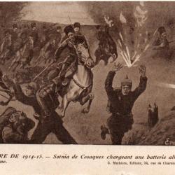 CPA- GUERRE DE 1914-15-, Sotnia de Cosaques, Batterie Allemande N&deg;7511