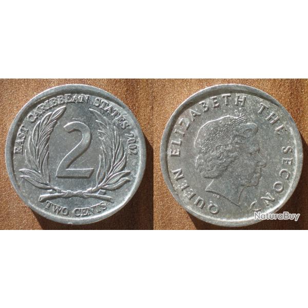 Territoire des Caraibes Est 2 Cents 2002 Piece Elizabeth 2 Dollar Dollars