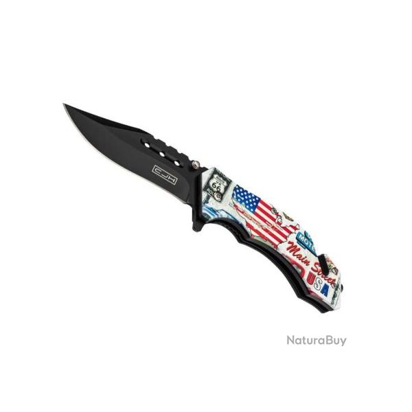 Couteau CJH carte Route 66 12cm inox noir
