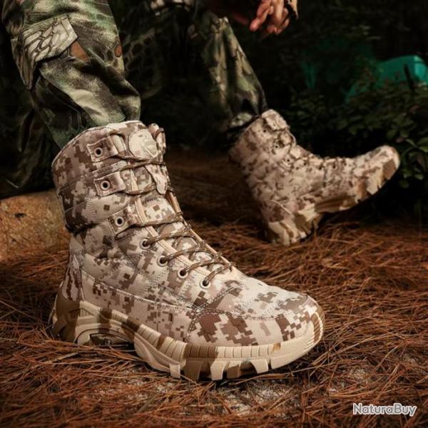 Bottes de randonn�e imperm�ables hommes Camouflage Khaki - Chasse - Trekking - Robuste - Militaire