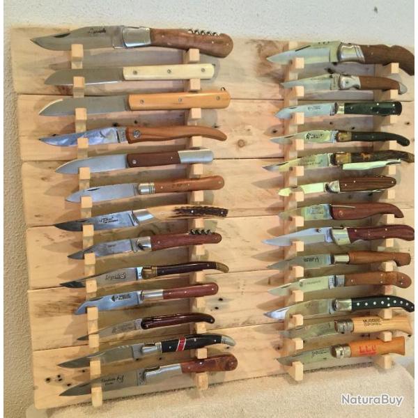 PRESENTOIR MURAL 20 COUTEAUX EN BOIS de SAPIN BRUT - cration unique