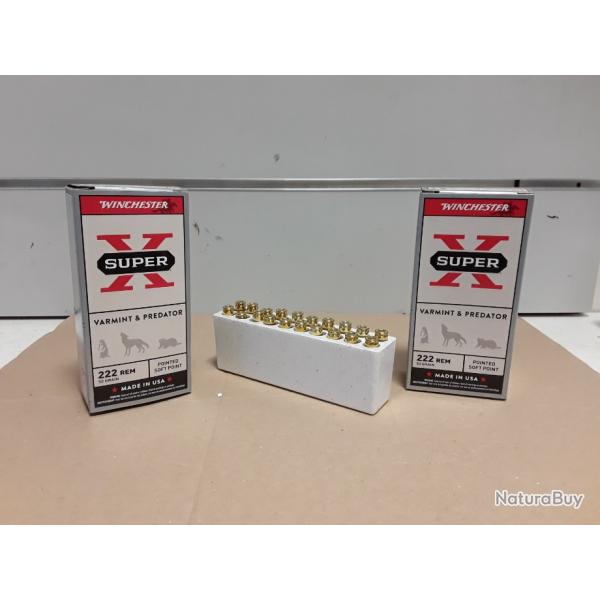 308-LOT DE 40 BALLES 222 WINCHESTER SUPER X SOFT POINT  50 GRAIN - PROMO!!!!!
