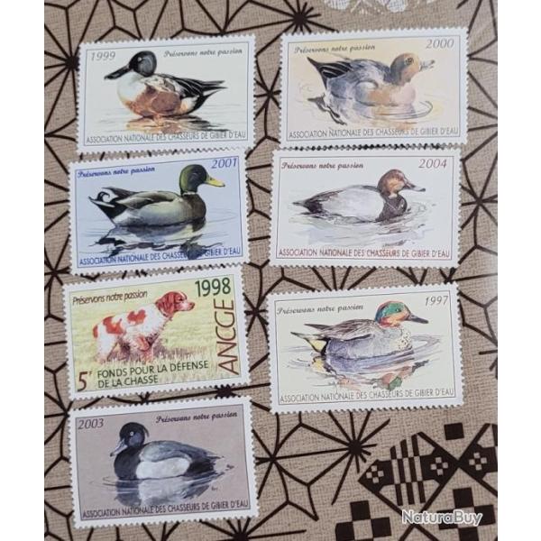 Lot timbres chasse , ancge ,association nationale des chasseurs de gibier d'eau