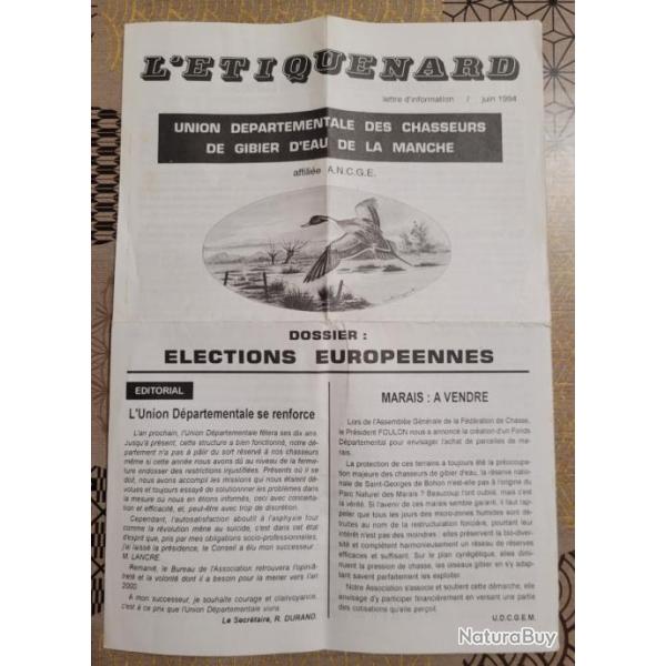 Presse,revue, chasse,Chasseurs de la.manche ,l'etiquenard