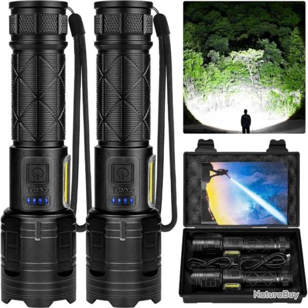 Lot de 2 Lampes Torche LED 100000 Lumens Batterie 3000 ah �clairage 7 Modes A+++ �tanche IPX6