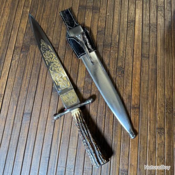 TR�S BEAU FORT POIGNARD DAGUE DE  TOLEDE 1863 SUPERBES GRAVURES A L'OR FIN