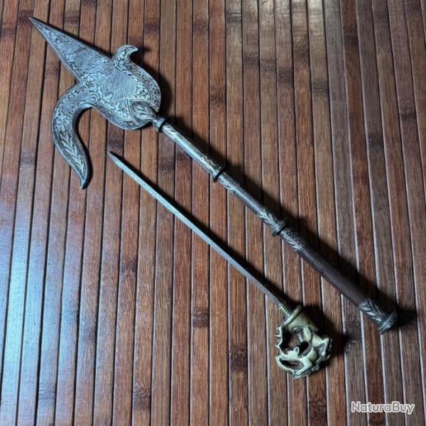 CROCHET DE CORNAC DAGUE DISSIMUL� JOLIMENT AGR�MENT�E DE FRISE INCRUST�E D'ARGENT