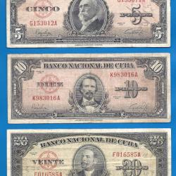 Lot Cuba 5 10 20 Pesos 1949 Peso Centavos Billets Caraibe Amerique