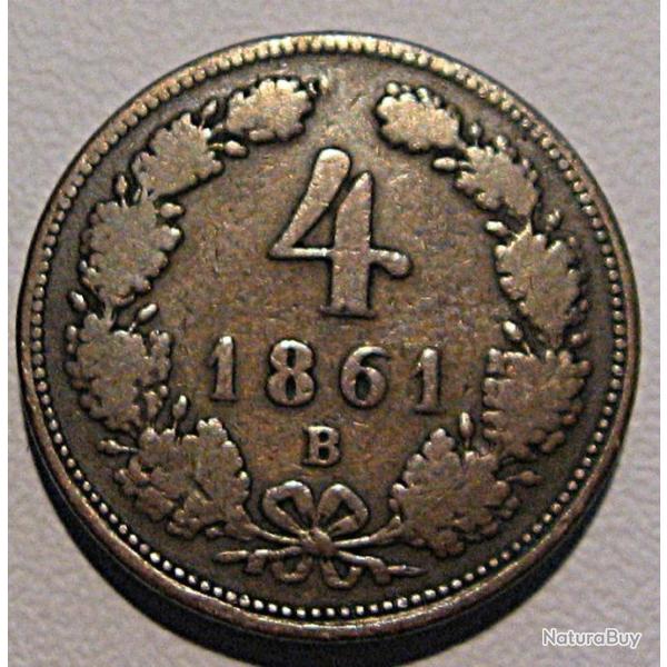 Autriche piece de 4 kreuser 1861 B   TB+