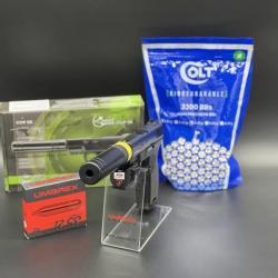 Pack laser Pistolet Airsoft 6mm Combat Zone COP SK + Billes + CO2+ Laser