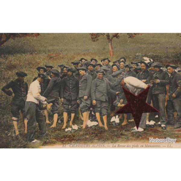 CPA - Chasseurs alpins- La revue des pieds en manoeuvres N�529