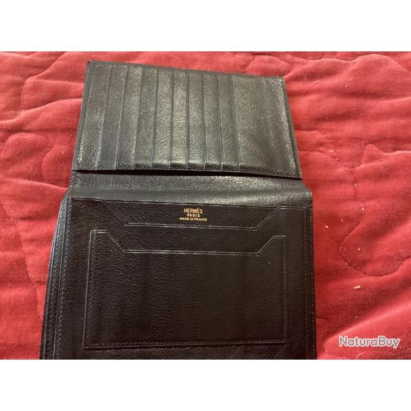 Portefeuille HERMES cuir grain� noir