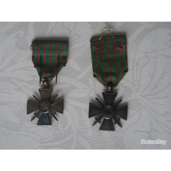 Lot de deux m�dailles croix de guerre fran�aise militaria 14/18 _ 39/45 REF @
