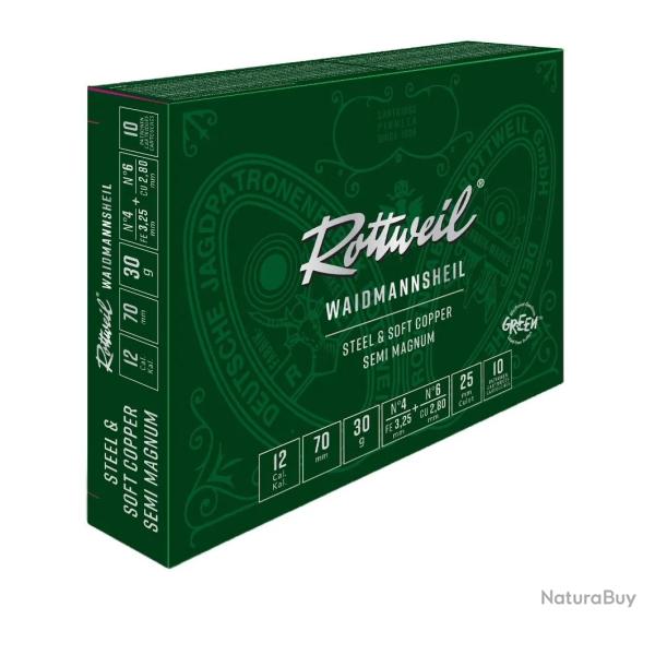 Cartouches de Chasse Rottweil Steel &amp; Soft Copper N�1 et N�2 Calibre 12/70 - Num�ro 1 et 2