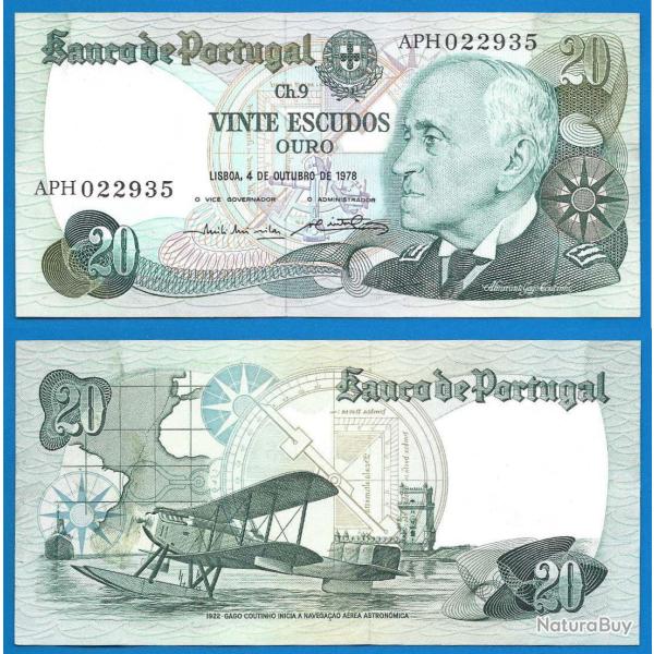 Portugal 20 Escudos 1978 Avion Bi Plan Coutinho Escudo Billet Bateau