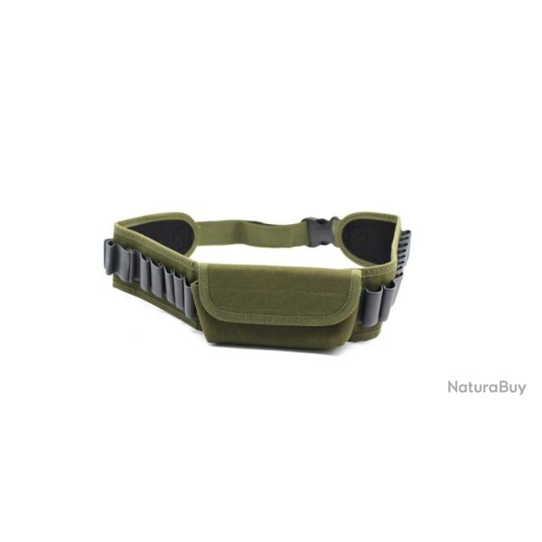 Ceinture cartouchi�re kaki, 20 cartouches calibre 12/16/20 + 10 munitions ray�es