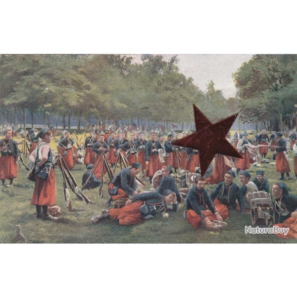 CPA - Les zouaves en Tenue Traditionnelle sur la Grande halte dans une Clairi�re - N�656