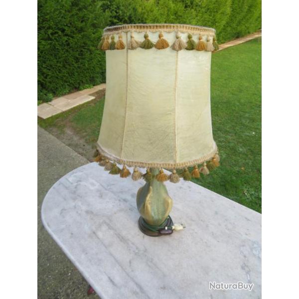 Ancienne lampe en gr�s �maill� de pi�rrefonds fa�ence h�raldique �maux cristallis�s-FRANCE(Vers1940)