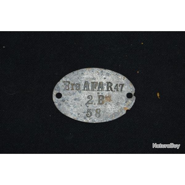 PLAQUE D'IDENTITE ALLEMANDE Mle1878-ERS. AFAR. 47. 2.B 58 (ARTILLERIE)-1�WW-GUERRE 1914/1918